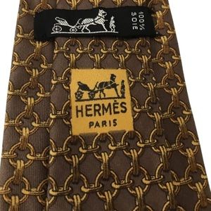 Hermes Tie Silk Brown Chain Luxury Tie